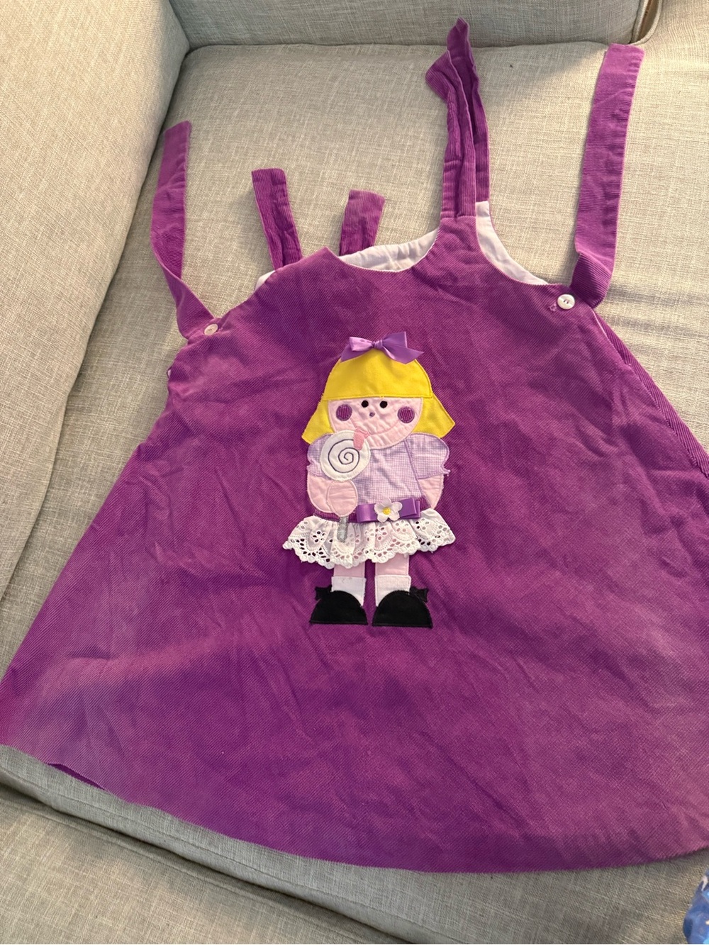 Girls' Purple Casual Jumper Dress with Doll Applique